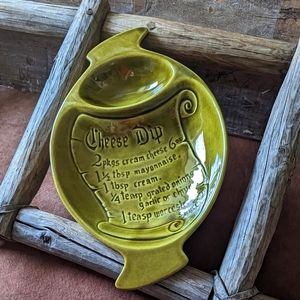 Retro Ceramic Avocado Green Cheese Dip Serving Dish Platter California Pottery
